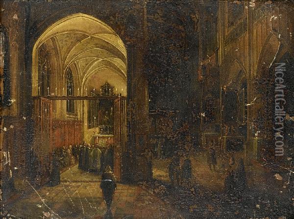 Priests Reading Mass In A Church Interior Oil Painting - Hendrick van, the Younger Steenwyck
