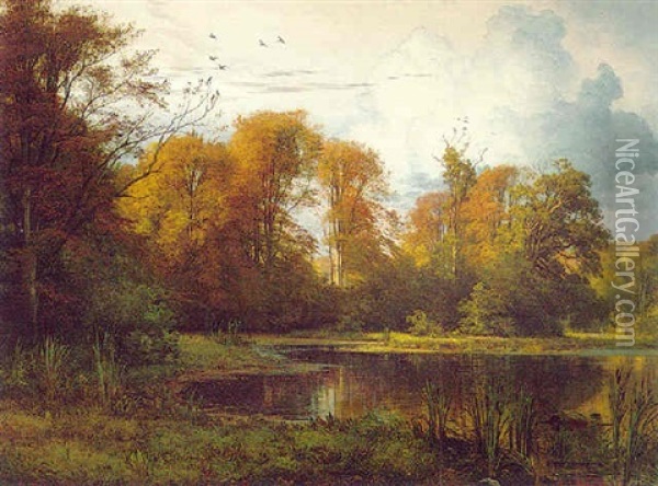Pond In The Forest Oil Painting - Carl Frederik Peder Aagaard