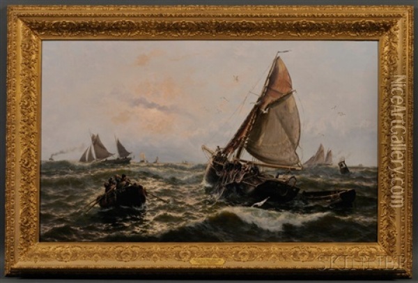 North Sea Trawlers Oil Painting - Thomas Rose Miles