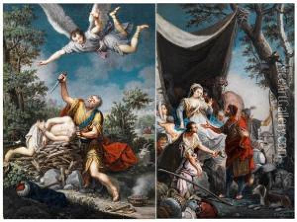 Abraham Wird Durch Den Engel Von Isaaks Opferung Abgehalten Oil Painting - Francesco Trossarelli