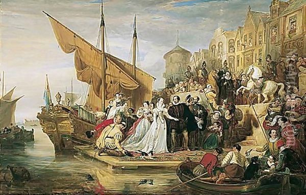 Mary Queen Of Scots Arriving At Leith, 1651 Oil Painting - Sir William Allan