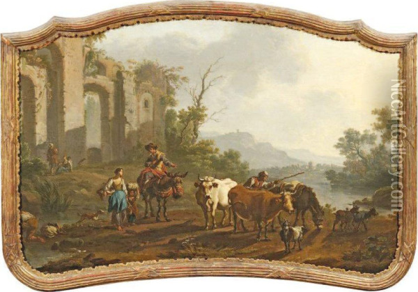 Pastorale Dans Des Ruines Imaginaires Oil Painting - Nicolaes Berchem