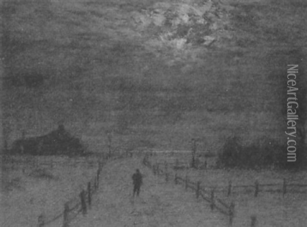 A Snowy Evening Oil Painting - Lovell Birge Harrison