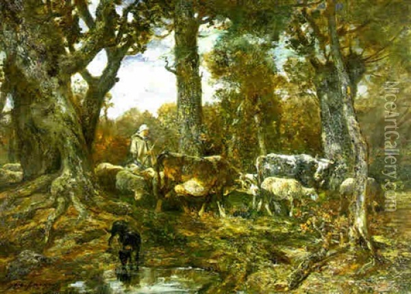 Dans La Clairiere, Foret De Fontainebleau Oil Painting - Charles Emile Jacque