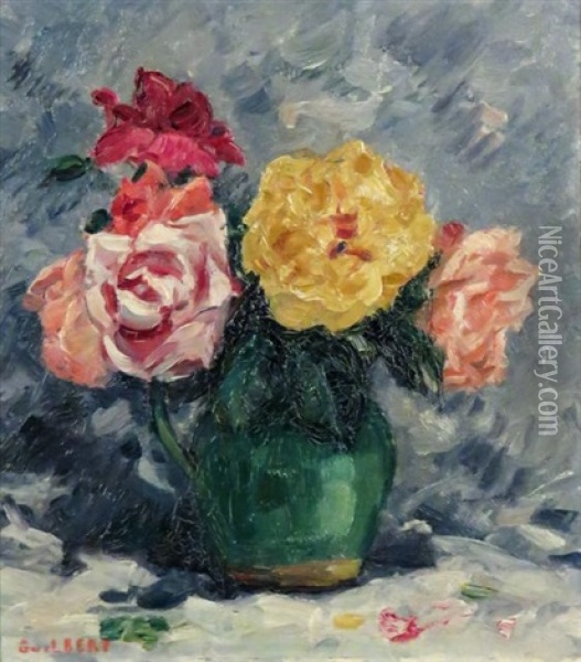 Le Pichet Vert Fleuri Oil Painting - Narcisse Guilbert