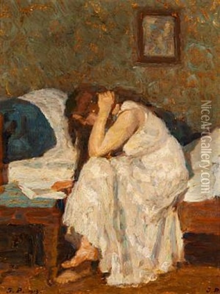 I Sovekammeret- Novel Reading In The Bedroom Oil Painting - Julius Paulsen