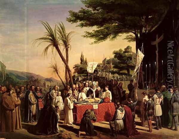 Funeral of Godfrey of Bouillon (c.1060-1100) in Jerusalem, 23rd July 1100, 1838 Oil Painting - Edouard (Francois Berthelemy Michel) Cibot
