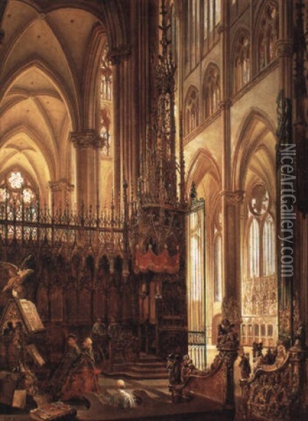 Interieur De La Cathedrale D'amiens Oil Painting - Jules Victor Genisson
