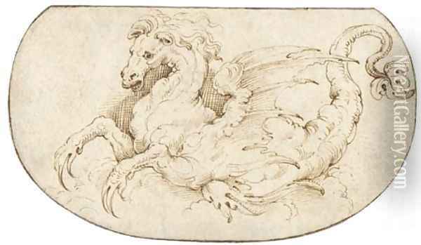 A hippocamp Design for an embroidered panel Oil Painting - Perino del Vaga (Pietro Bonaccors)