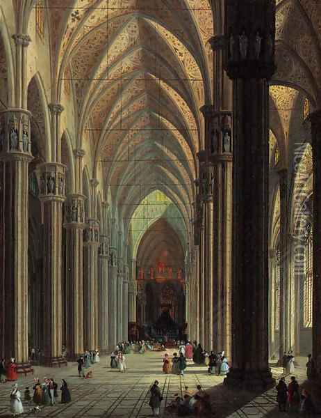 The nave of the Duomo, Milan, looking east Oil Painting - Giuseppe Bernardino Bison