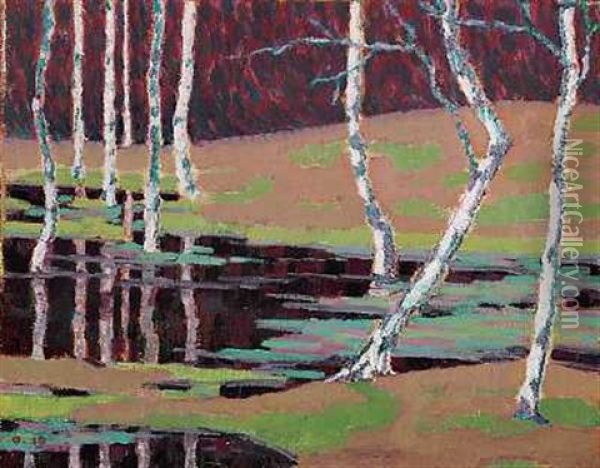 Symbolistisk Skovparti Oil Painting - Johannes Ottesen