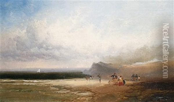 Figures On A Beach (pair) Oil Painting - Joseph Horlor