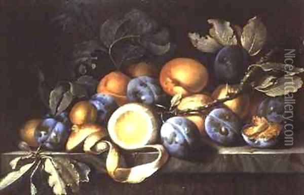 Still Life with Plums and a Peeled Lemon Oil Painting - Pierre Dupuis
