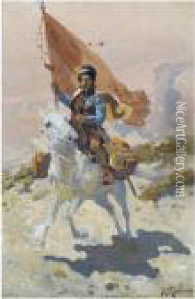 Circassian Rider Oil Painting - Franz Roubaud