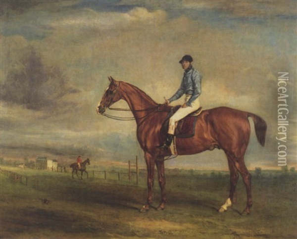 A Racehorse With Jockey Up In The Colors Of Lord Elcho Oil Painting - John E. Ferneley