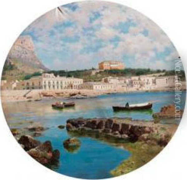 Sotto Il Monte Pellegrino (l'arenella) - 1886 Oil Painting - Francesco Lojacono