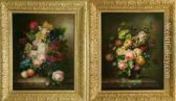 Sprays Of Flowers Arranged In Glass Vases Oil Painting - Thomas Webster