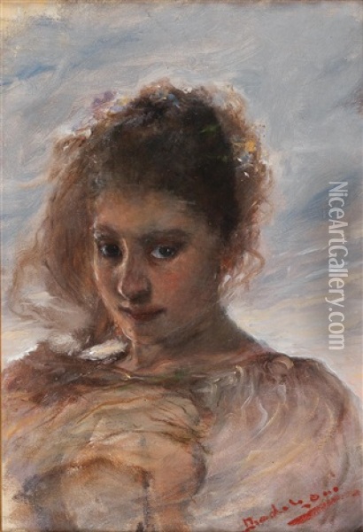 Portrait Of A Young Woman Against A Background Of Clouds Oil Painting - Otto Baditz