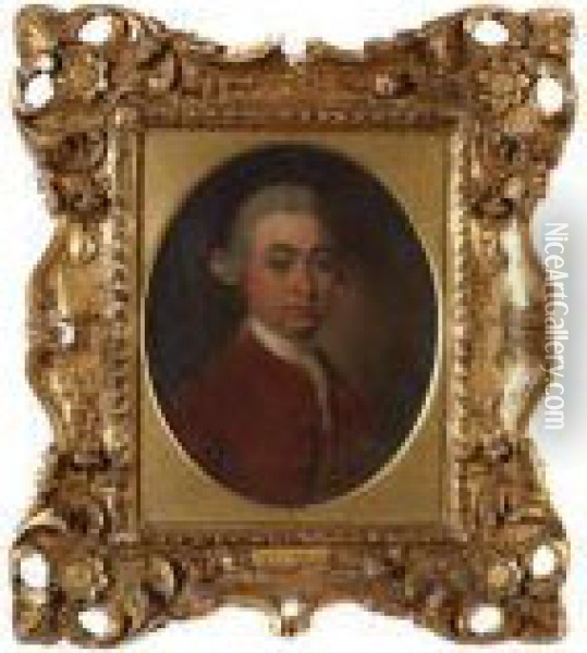 A Portrait Of A Gentleman In A Red Tunic,shoulder-length Oil Painting - Sir Joshua Reynolds