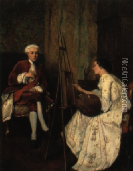 Portraitsitzung Bei Der Kunstlerin Oil Painting - Benjamin Eugene Fichel