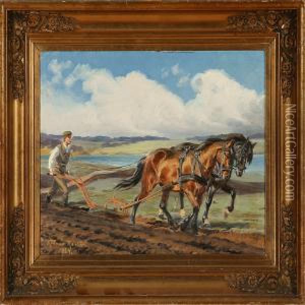 Plough Scene Oil Painting - Karl Frederik Hansen-Reistrup