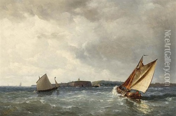 Approaching The Harbour Oil Painting - Johannes Frederick Schuetz