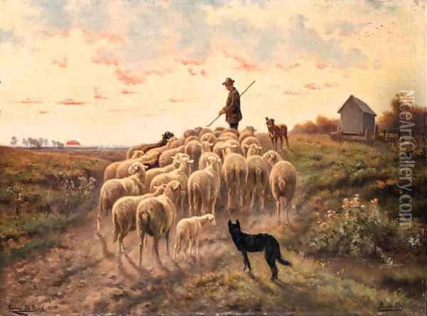 Shepherding the Flock Oil Painting - Henri De Beul