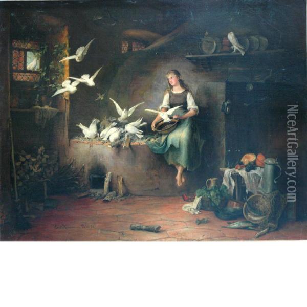 Feeding Doves Oil Painting - Ernst Hausmann