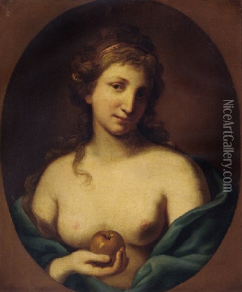 Portrait Of A Lady Holding An Apple And Wearing A Loose Shawl Oil Painting - Angelika Kauffmann