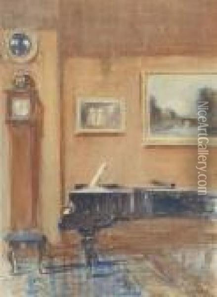 Interior With Piano. Oil Painting - Claude Shepperson