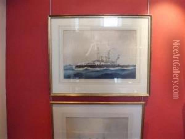 Study Of A First World War Warship Oil Painting - William Mackenzie Thomson