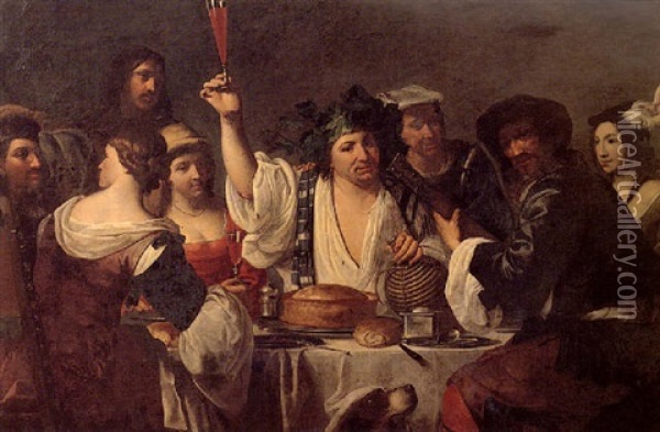 A Merry Company With A Figure Dressed As Bacchus Oil Painting -  Caravaggio