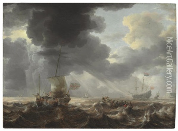 Ships On A Stormy Sea Oil Painting - Bonaventura Peeters the Elder