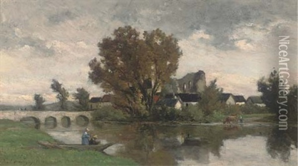 Pecheurs Au Bord De L'oise Oil Painting - Karl Pierre Daubigny