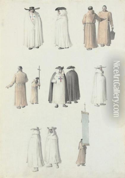 Studies Of The Habits Of Franciscan And Carthusian Monks Oil Painting - Joseph Augustus Knip
