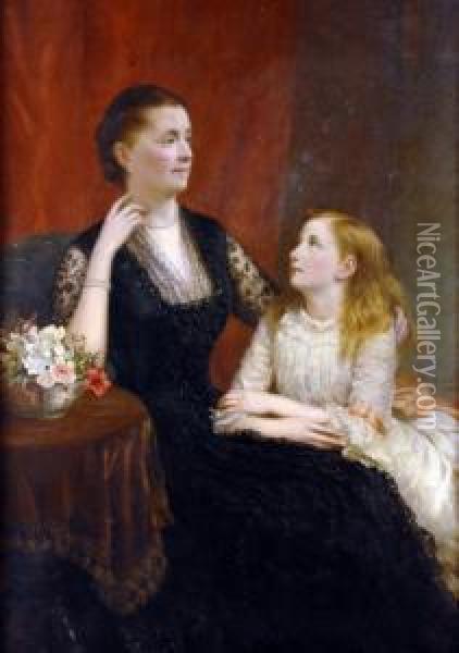 Mother And Daughter Oil Painting - Samuel Sidley
