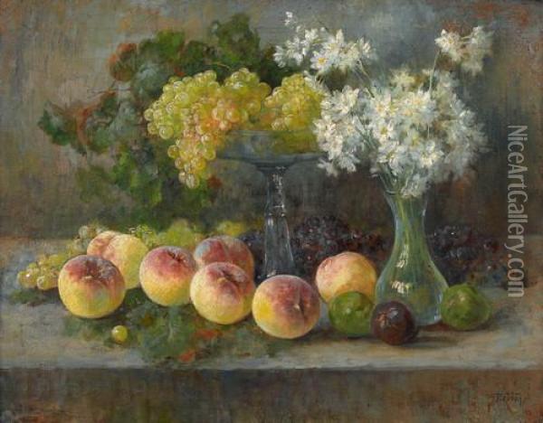 Stillleben Mit Fruchten Und Blumenstrauss Oil Painting - Gioachimo Galbusera