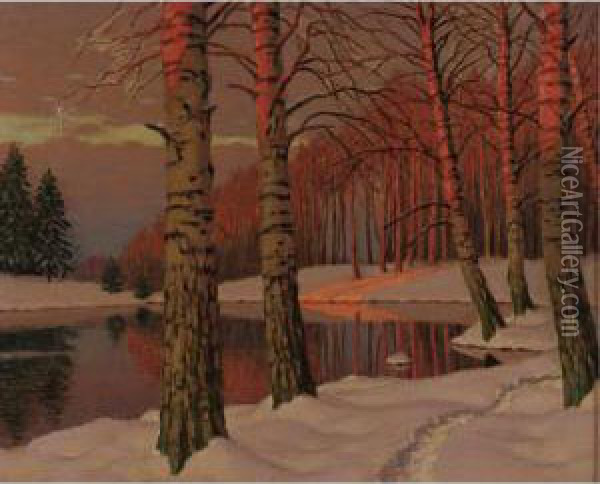 Winter Twilight Oil Painting - Michail Markianovic Germasev