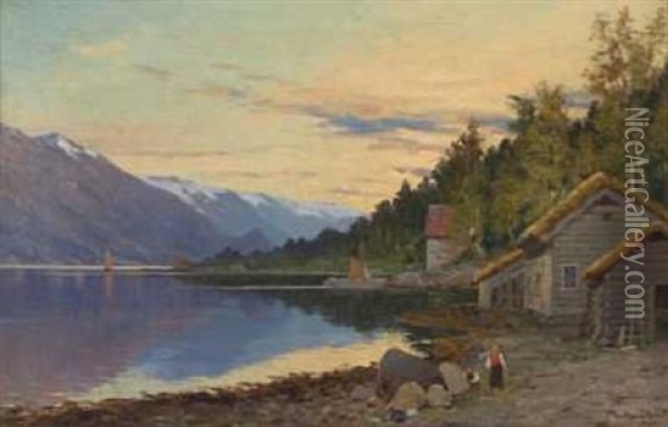 Fjordparti Fra Hardanger Oil Painting - Jacob Julius Holck