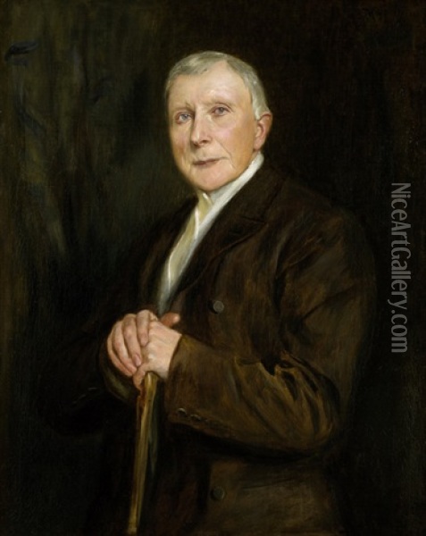 Bildnis Von John D. Rockefeller Im Dunklen Anzug Mit Stock Oil Painting - Joszi Arpad Koppay