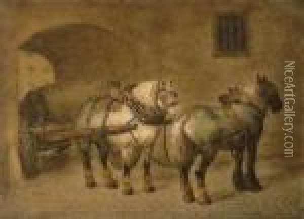 Dray Horses Oil Painting - Benjamin Zobel