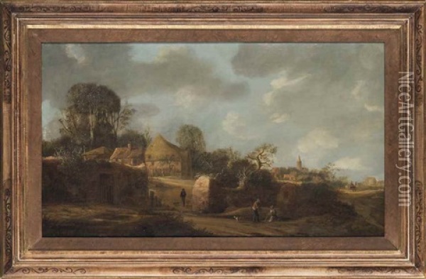 A Landscape With A Village And Travellers On A Path Oil Painting - Pieter de Bloot