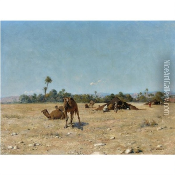 Bedouin Camp, Biskra Oil Painting - Paul Jean Baptiste Lazerges