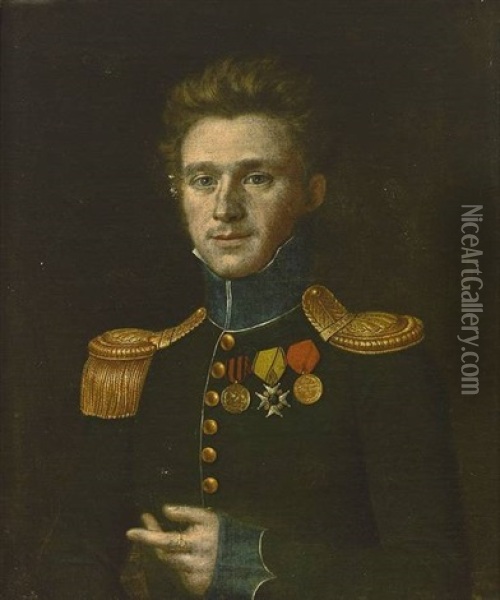 Portrait Eines Jungen Mannes In Ordensegeschmuckter Uniform Oil Painting - Wendelin Moosbrugger