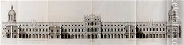 Three Architectural Works (from Vitruvius Britannicus Published ): Oil Painting - Colen Campbell