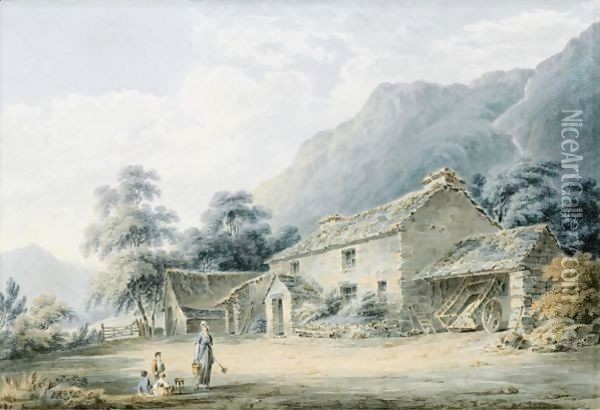 Figures Before A Farm House, Traditionally Identified As Keskadale, Cumbria Oil Painting - Paul Sandby