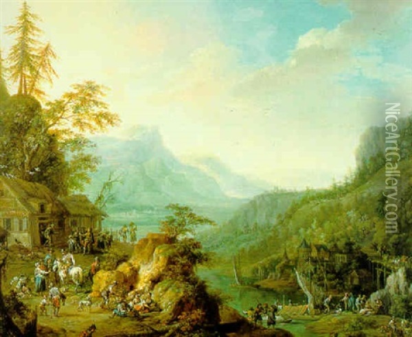 Gebirgige Landschaft Mit Reisenden Oil Painting - Franz Christoph Janneck
