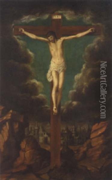 Christ On The Cross Oil Painting - Gillis Mostaert the Elder