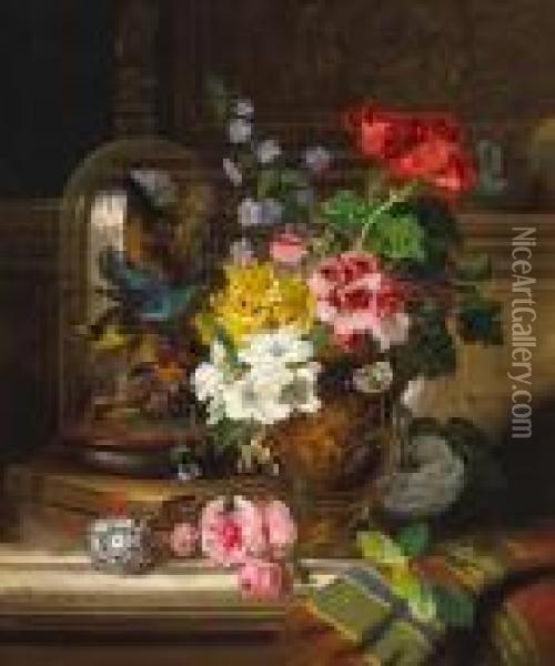A Still Life With Pelargoniums Oil Painting - John Wainwright