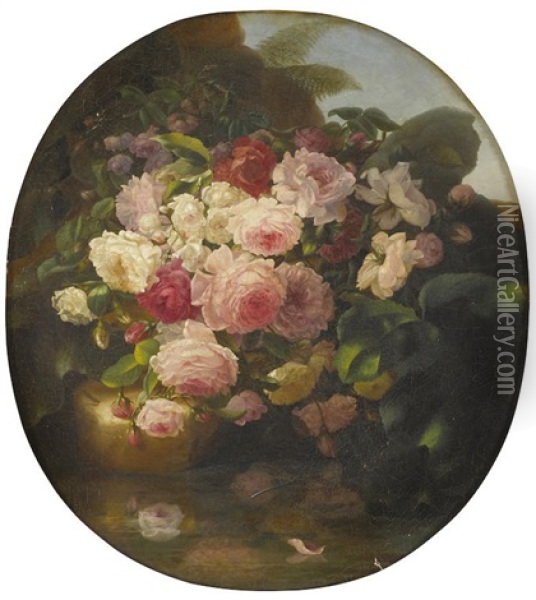A Still Life With Roses Oil Painting - Adelheid Dietrich